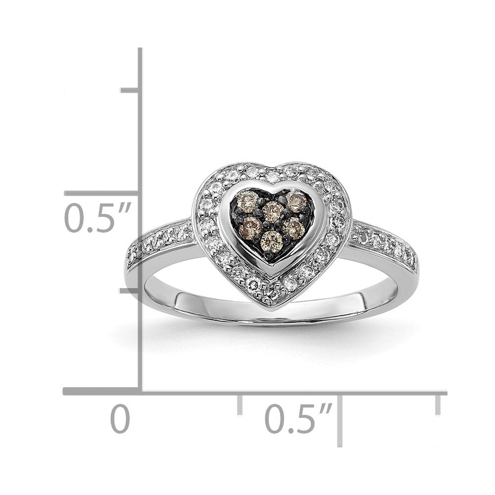 Sterling Silver Polished Champagne & Clear Diamond Heart Ring