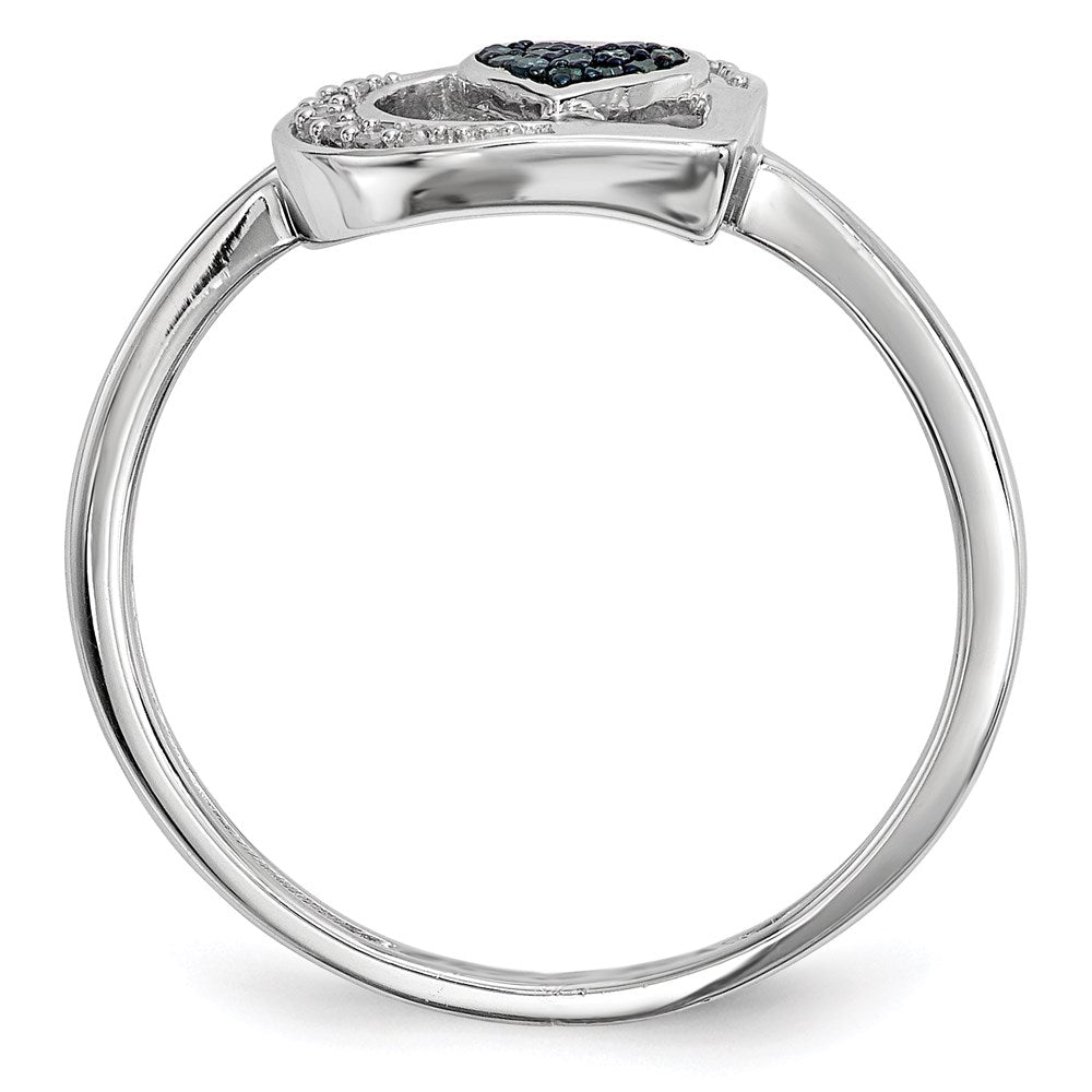 Sterling Silver Blue and White Diamond Heart Ring