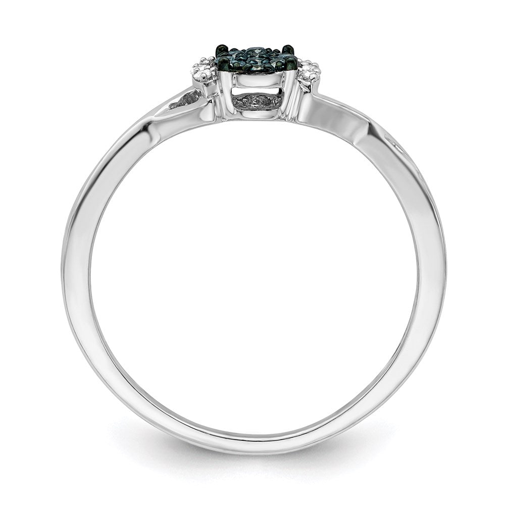 White Night Sterling Silver Rhodium-plated Blue and White Diamond Oval Ring