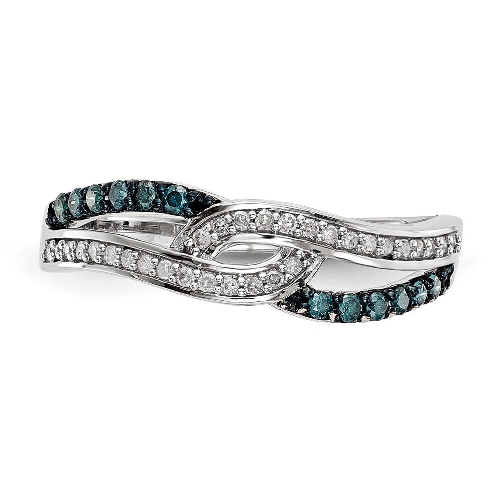 Sterling Silver Blue and White Diamond Ring