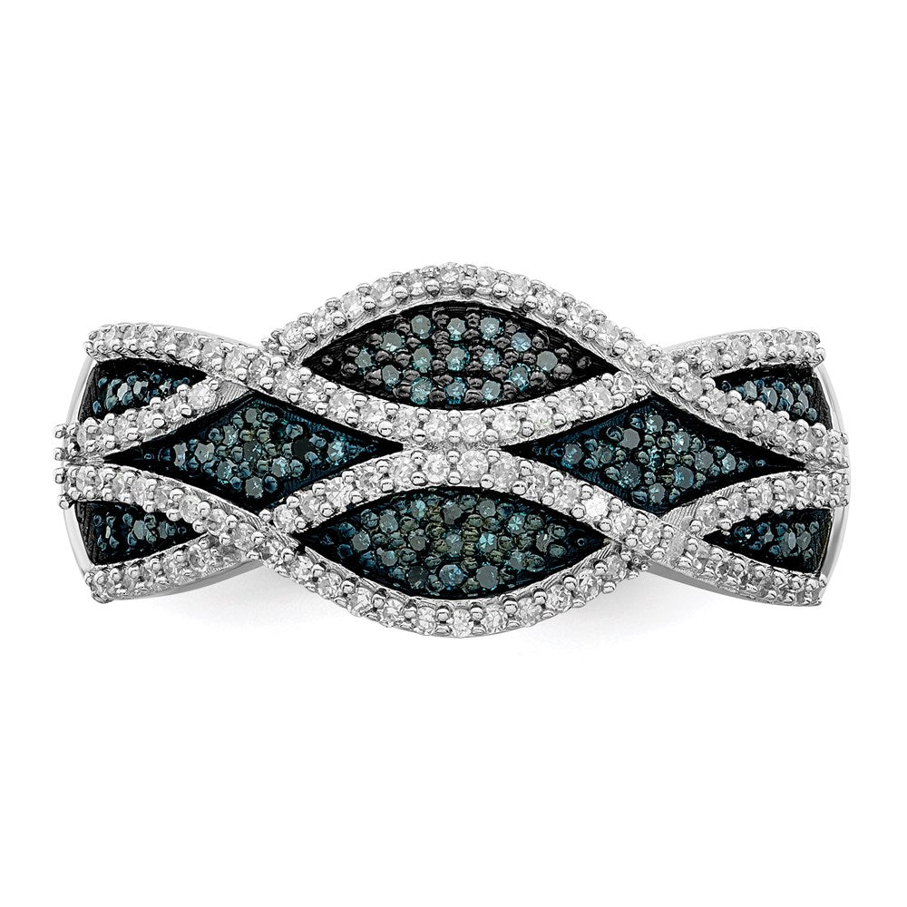 Sterling Silver Rhod Plated Blue and White Diamond Ring