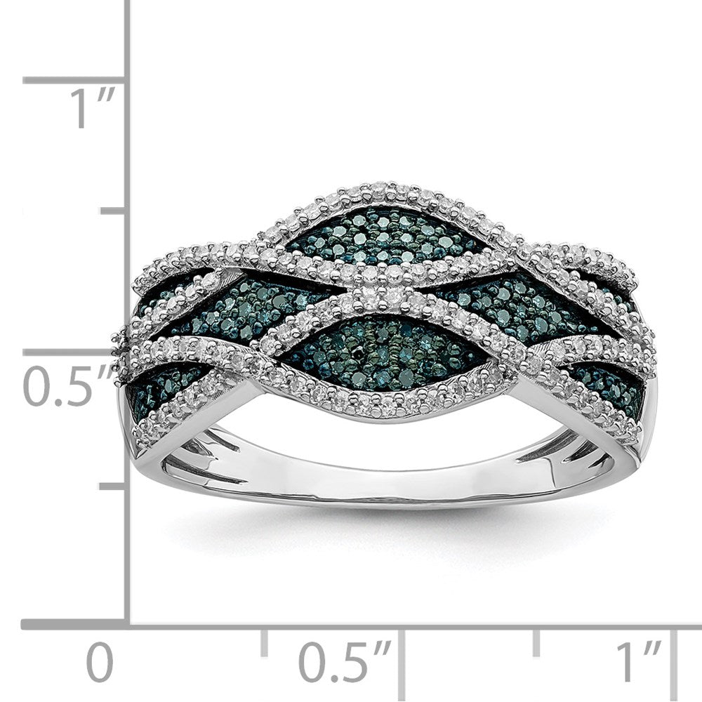 Sterling Silver Rhod Plated Blue and White Diamond Ring