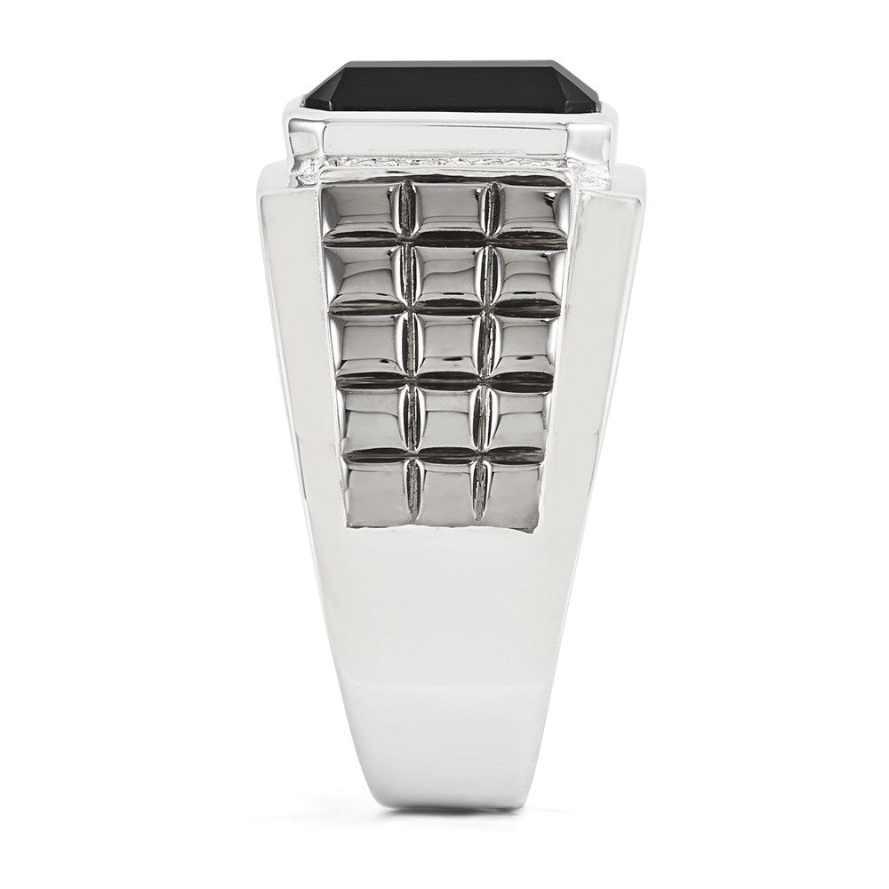 White Night Sterling Silver Black Rhodium-plated Diamond and Onyx Square Men's Ring