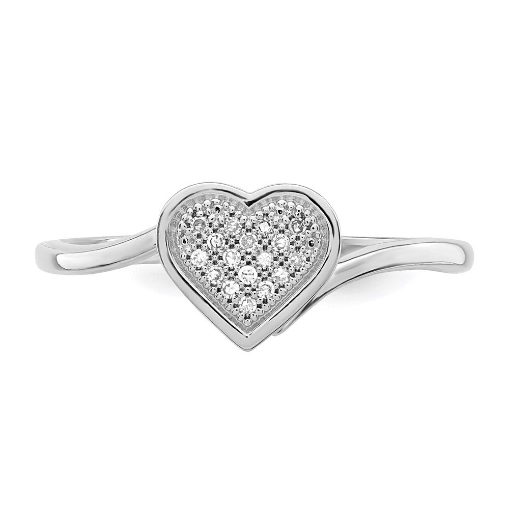 Sterling Silver Rhodium Plated Diamond Heart Ring