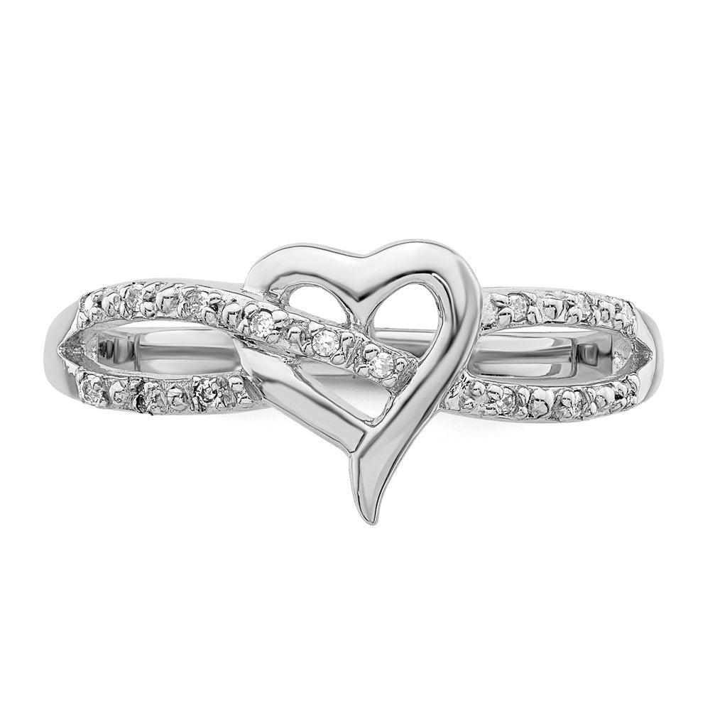 Sterling Silver Rhodium Plated Diamond Heart Ring