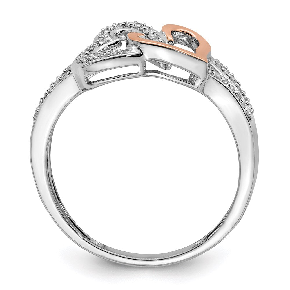 Sterling Silver Rhodium & 14k Rose Gold Diam.s Two Heart Ring