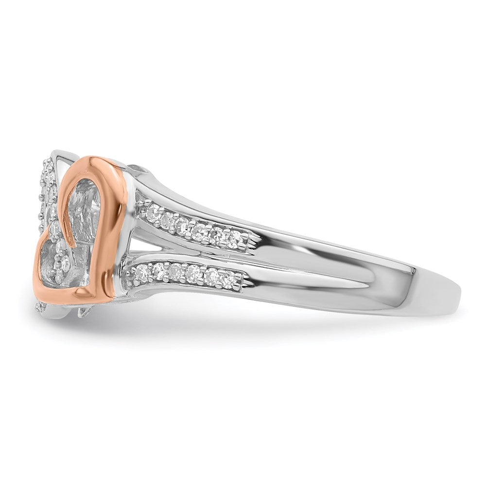 Sterling Silver Rhodium & 14k Rose Gold Diam.s Two Heart Ring