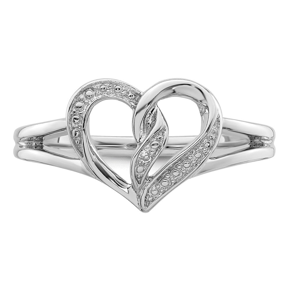 Sterling Silver Rhodium Plated Diamond Heart Ring