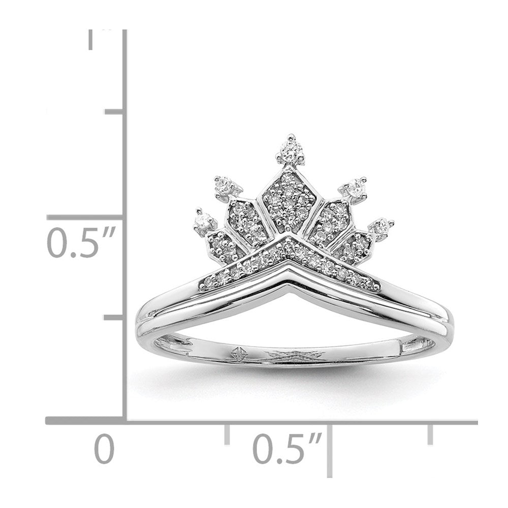 Sterling Silver Rhodium Plated Diamond Crown Ring