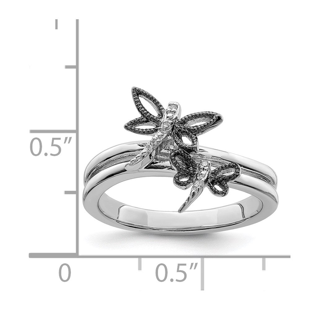 Sterling Silver Diamond Rhodium-plated Dragonfly Ring