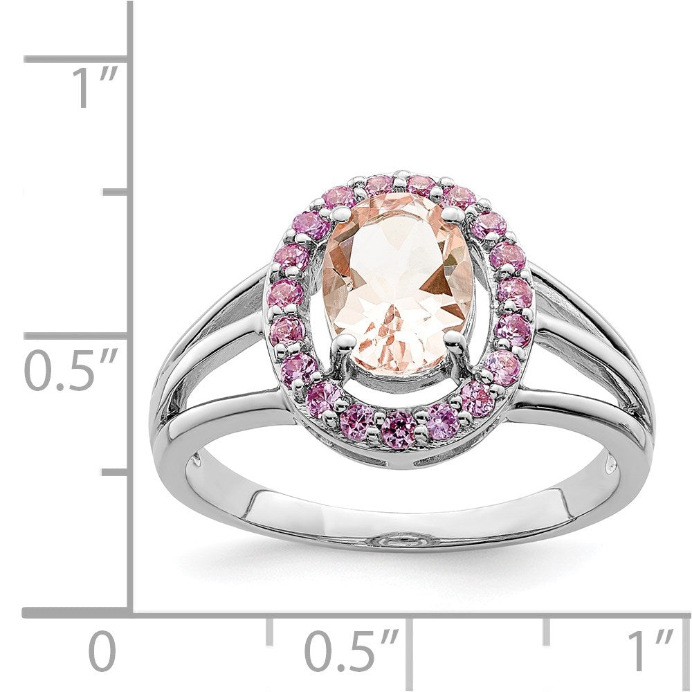 Sterling Silver Rhodium Morganite & Pink Sapphire Oval Ring