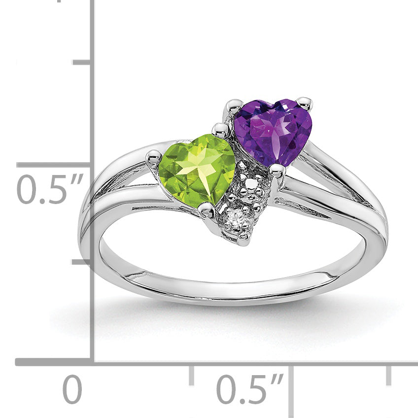Sterling Silver Rhodium Amethyst & Peridot Diam. Ring