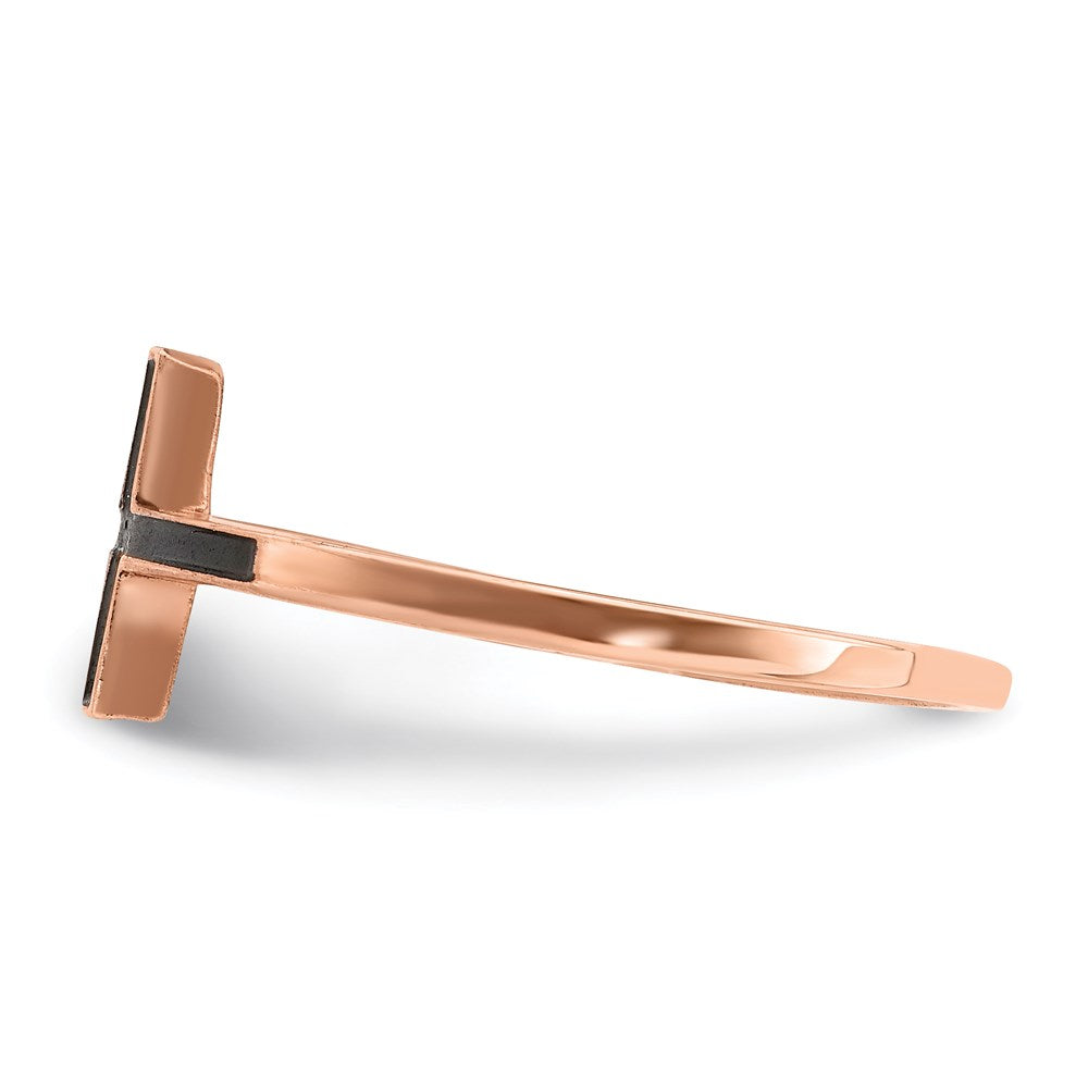 Sterling Silver Rose Gold-plated Antiqued Sideways Cross Ring