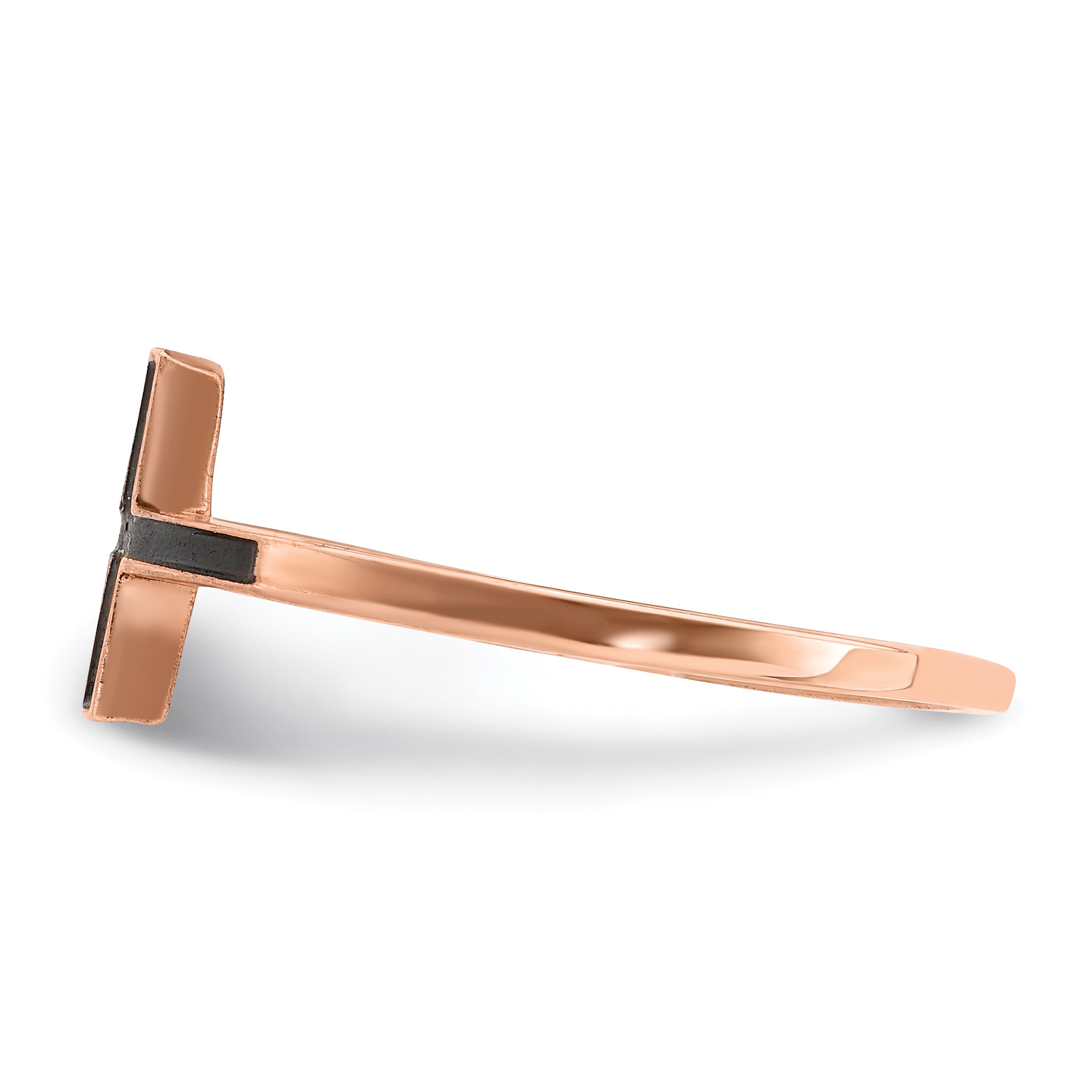 Sterling Silver Rose Gold-plated Antiqued Sideways Cross Ring