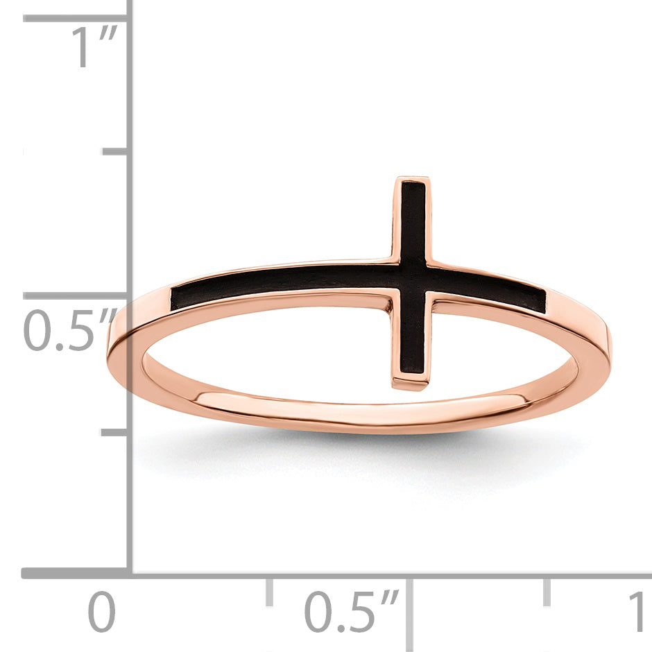 Sterling Silver Rose Gold-plated Antiqued Sideways Cross Ring