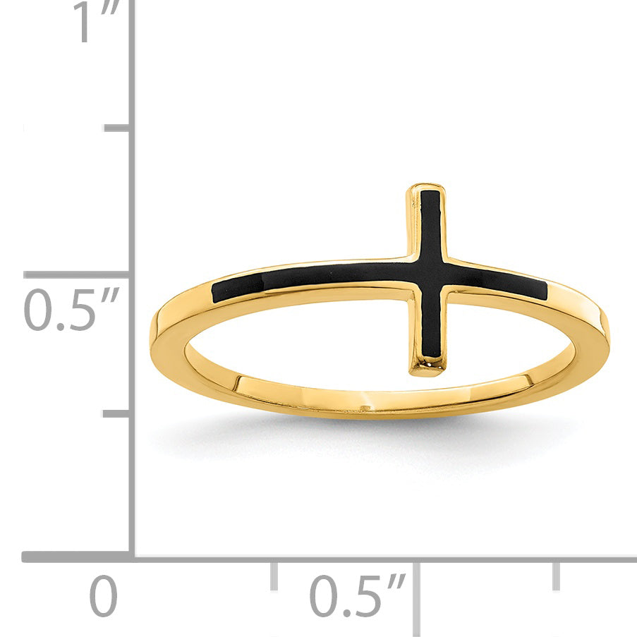 Sterling Silver Yellow Gold-plated Antiqued Sideways Cross Ring