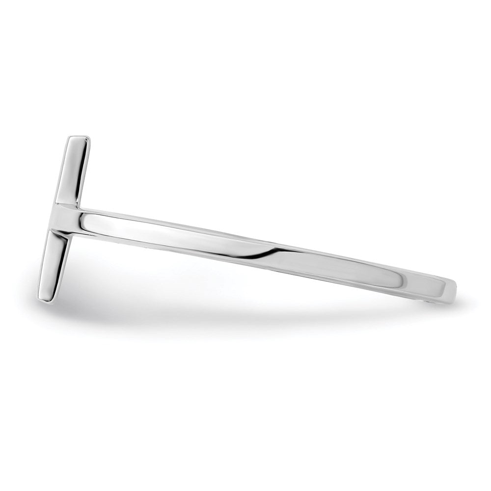 Sterling Silver Rhodium-plated Sideways Cross Ring