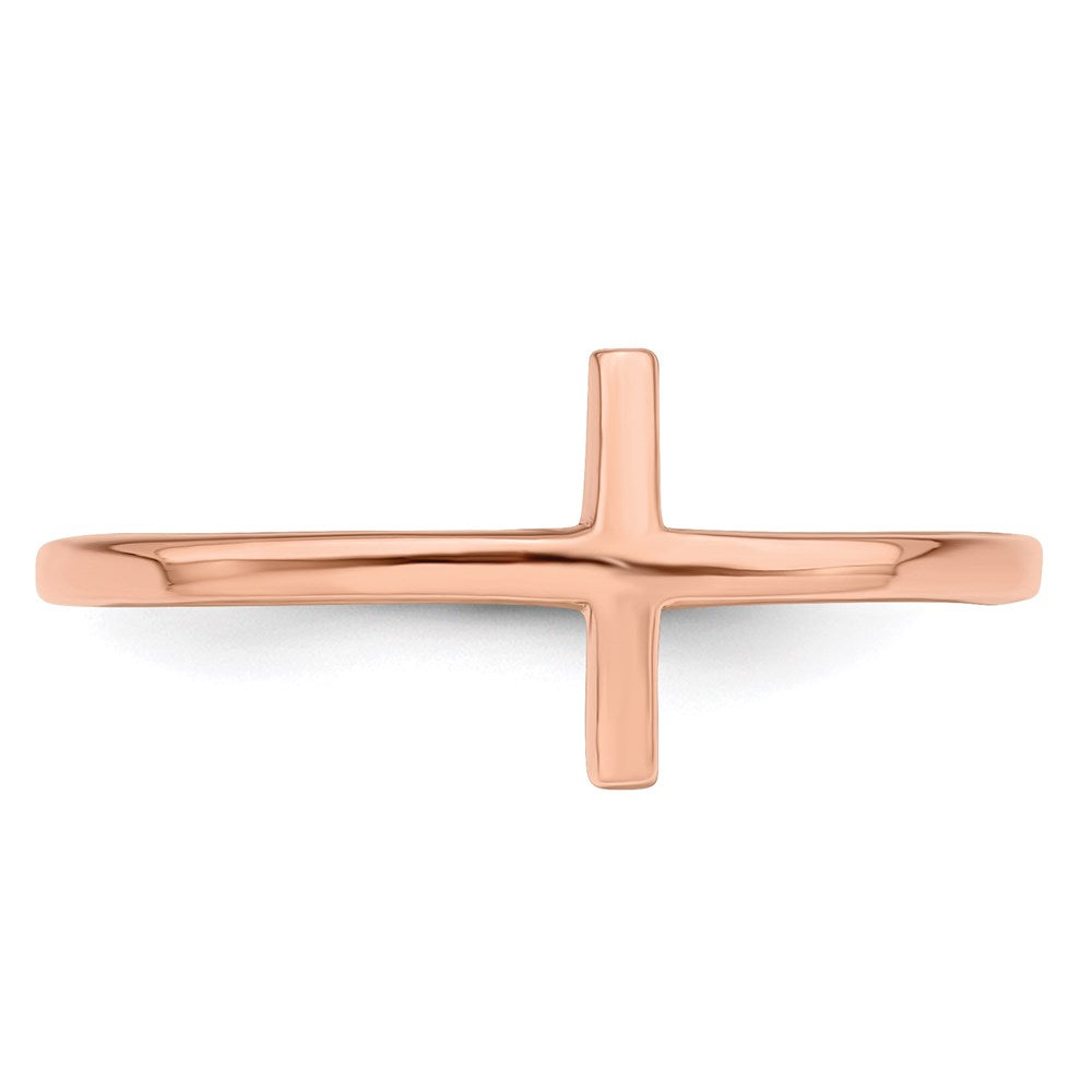 Sterling Silver Rose Gold-plated Sideways Cross Ring