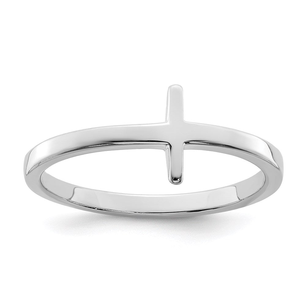 Sterling Silver Rhodium-plated Sideways Cross Ring