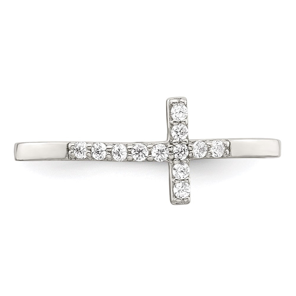 Sterling Silver Rhodium-plated CZ Sideways Cross Ring