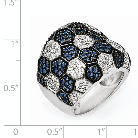 Sterling Silver & Black Rhodium Blue Glass & CZ Ring