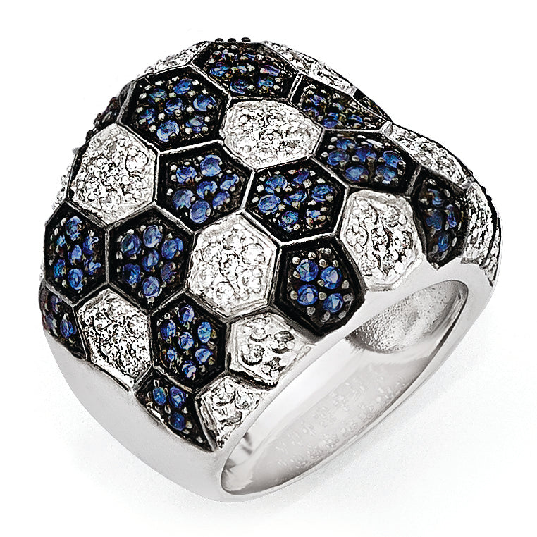 Sterling Silver & Black Rhodium Blue Glass & CZ Ring