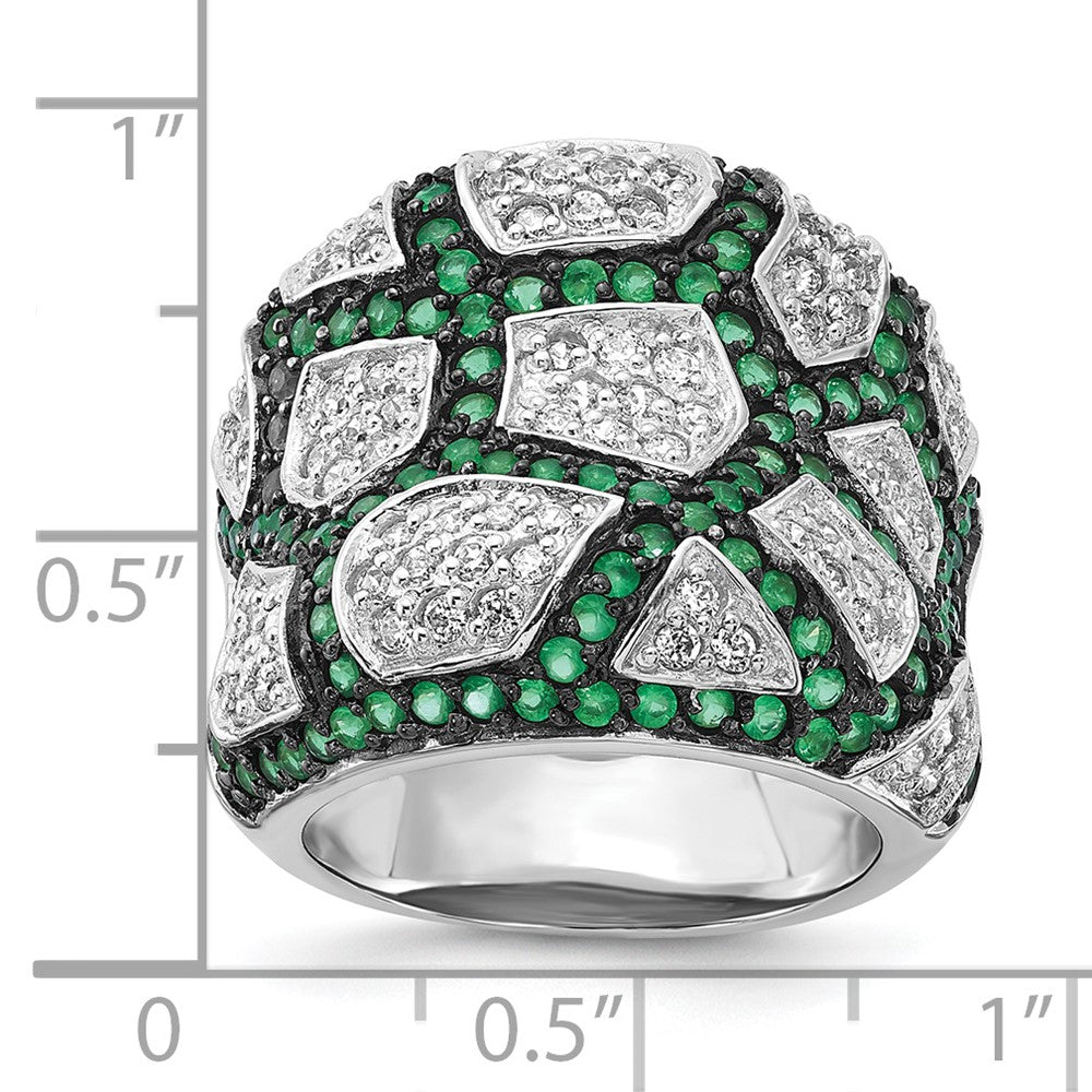 Sterling Silver & Black Rhodium Green Glass & CZ Ring