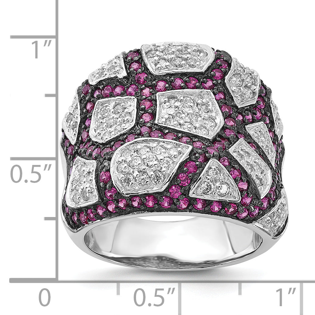 Sterling Silver & Black Rhodium Synthetic Ruby & White CZ Ring