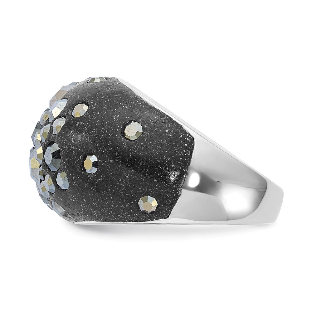 Sterling Silver Rhodium-plated Black Clay & Preciosa Crystal Ring