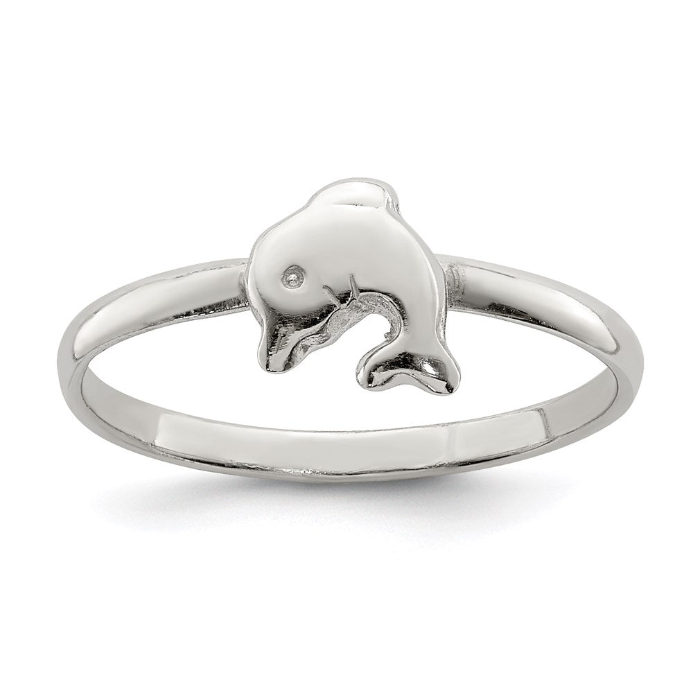 Sterling Silver Rhodium-plated Polished Dolphin Children's Ring
