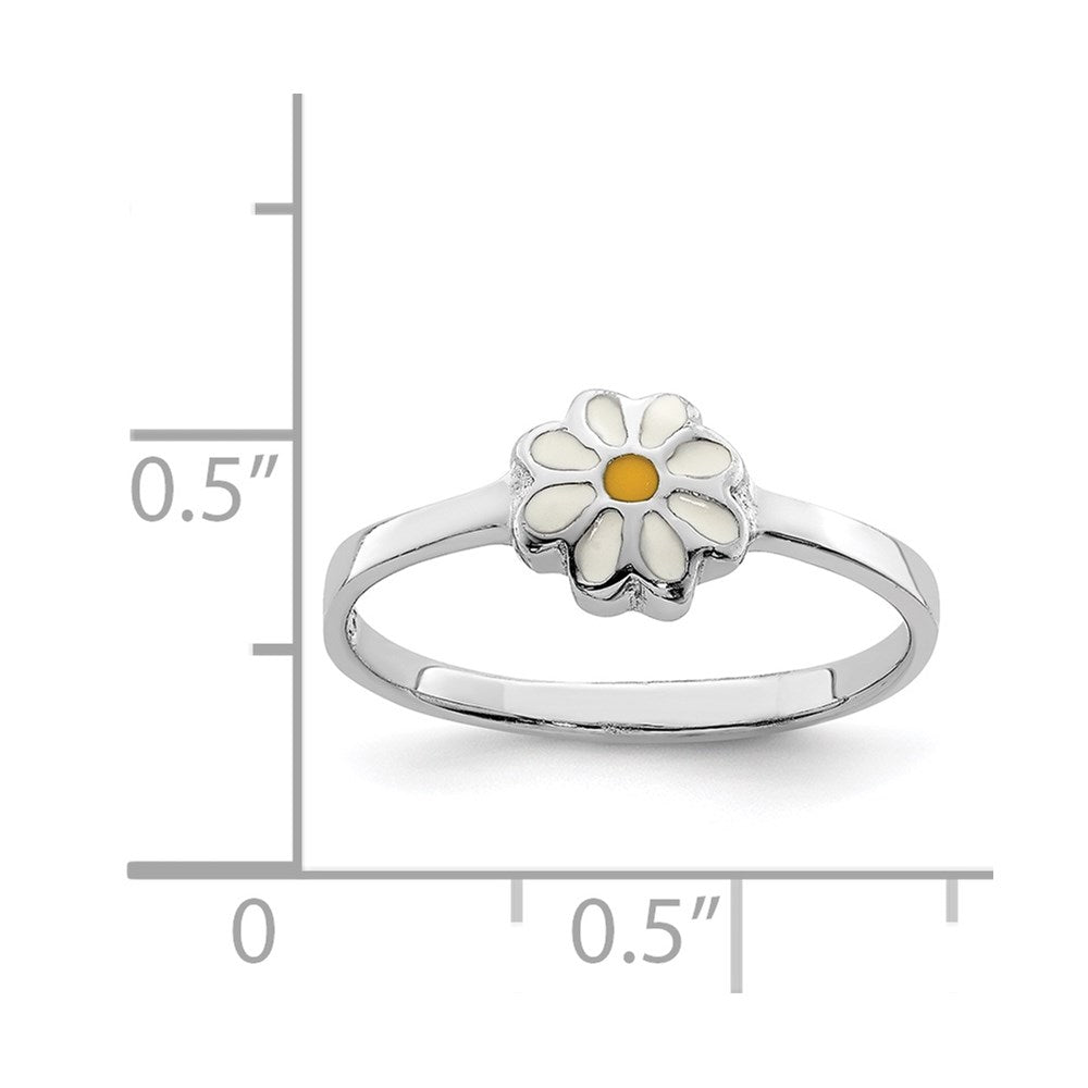 Sterling Silver RH-plated White & Yellow Enameled Daisy Children's Ring