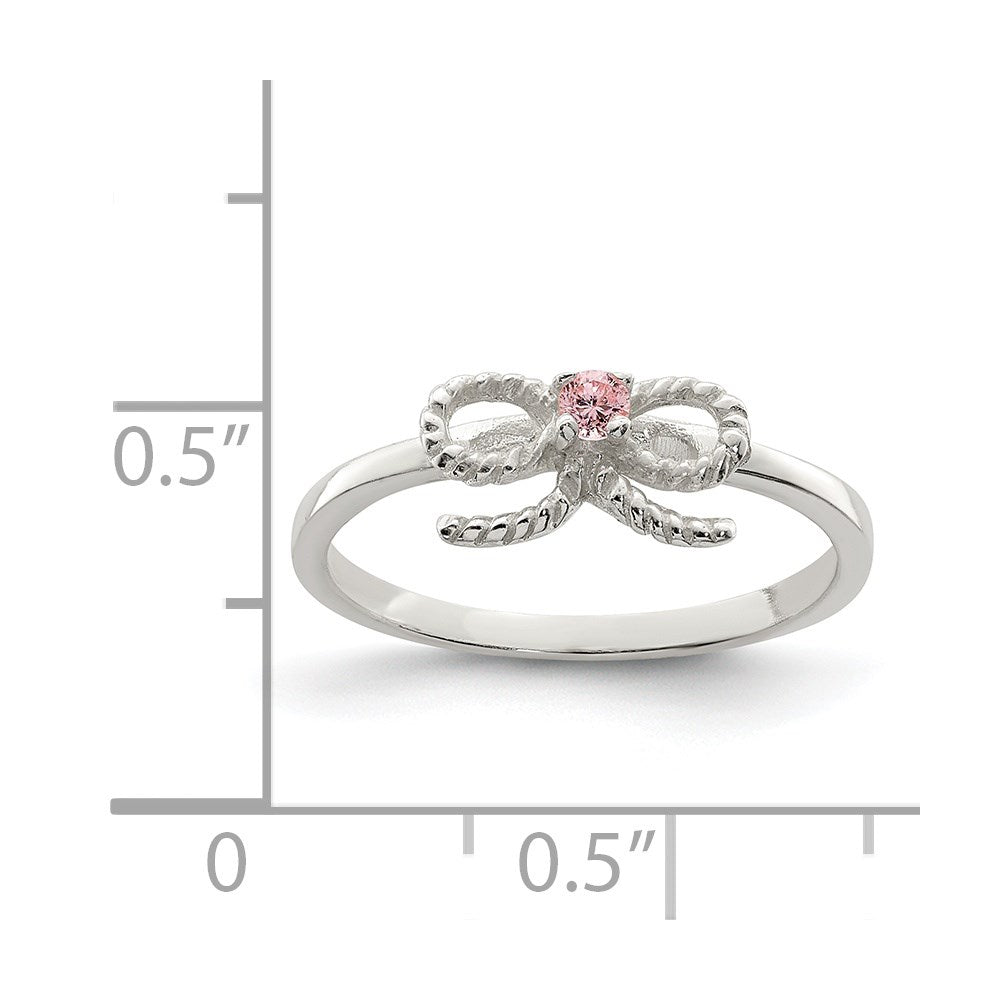 Sterling Silver Polished & Twisted Pink CZ Bow Children's Ring