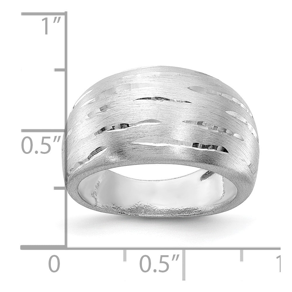 Sterling Silver Brushed/Diamond-cut Convex Ring