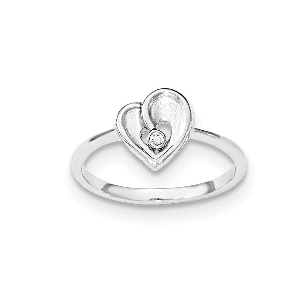 Sterling Silver Polished & Sandblast CZ Heart Ring