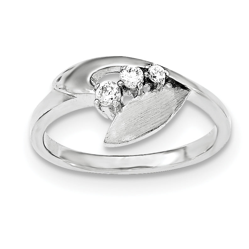 Sterling Silver Polished And Brushed CZ Ring