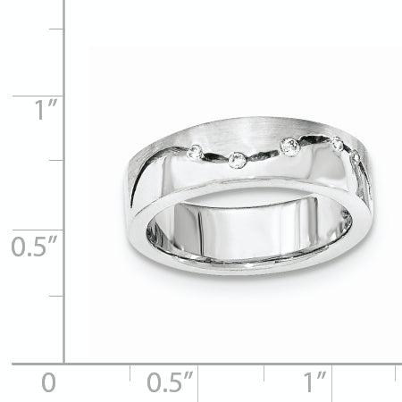 Sterling Silver Brushed And Polished CZ Ring