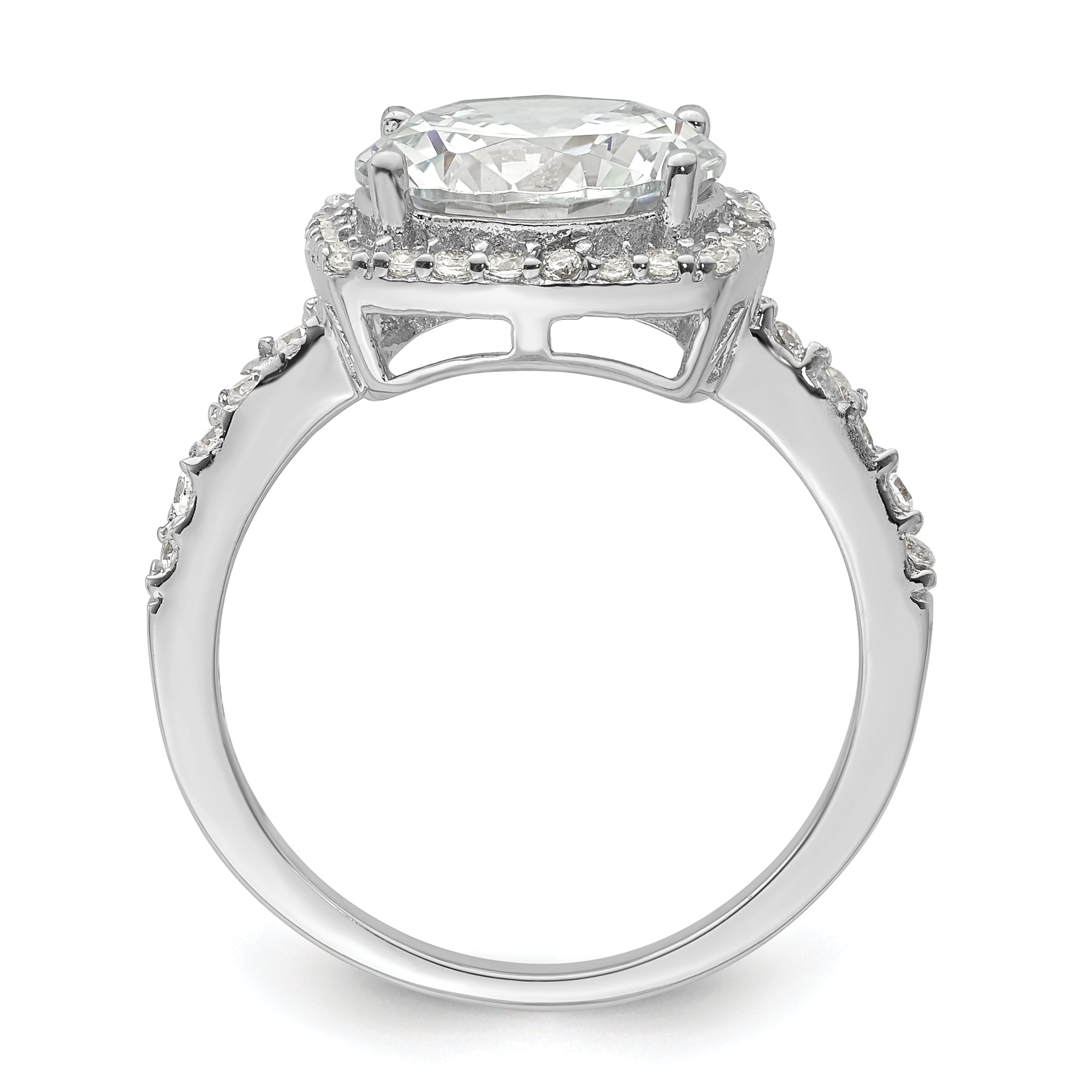 Sterling Silver Rhodium-plated Polished CZ Square Halo Ring