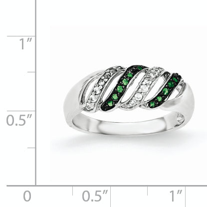 Sterling Silver Polished CZ & Green Glass Stone Ring