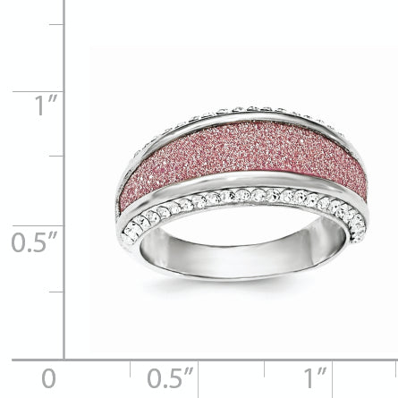 Sterling Silver Crystal Pink Laser Glitter Texture Ring