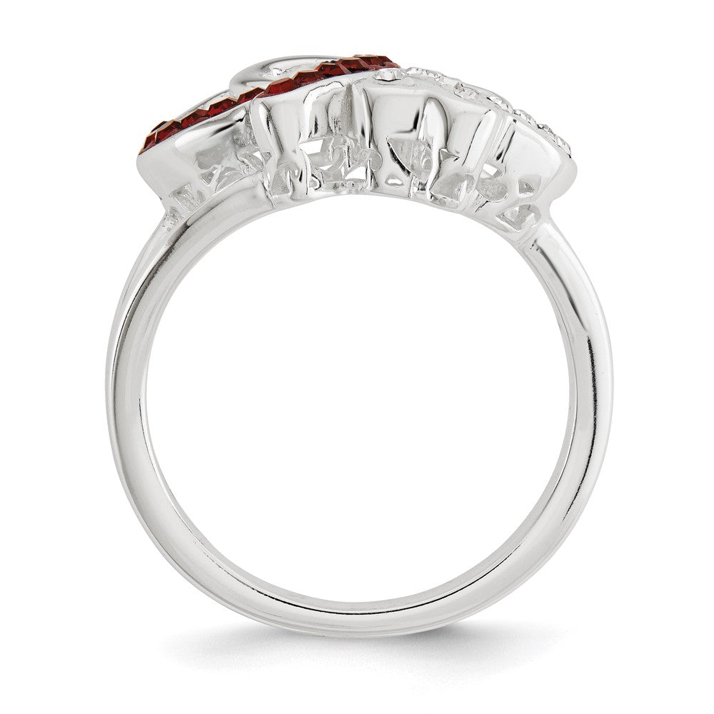 Sterling Silver Red and White Crystal Two Heart Ring