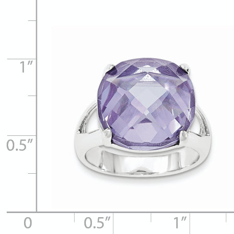 Sterling Silver Lavender CZ Checkerboard-cut Cushion Ring
