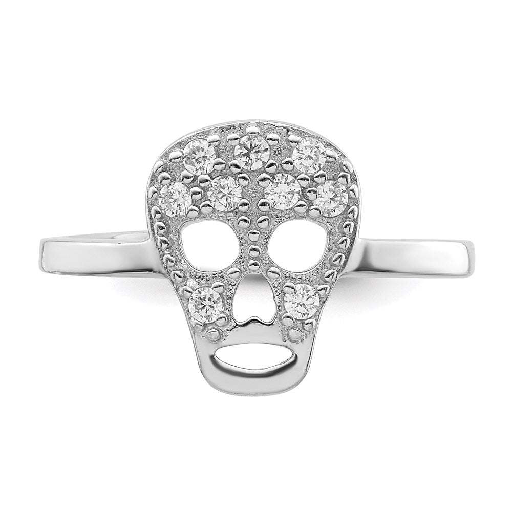 Sterling Silver Rhodium-plated CZ Skull Toe Ring