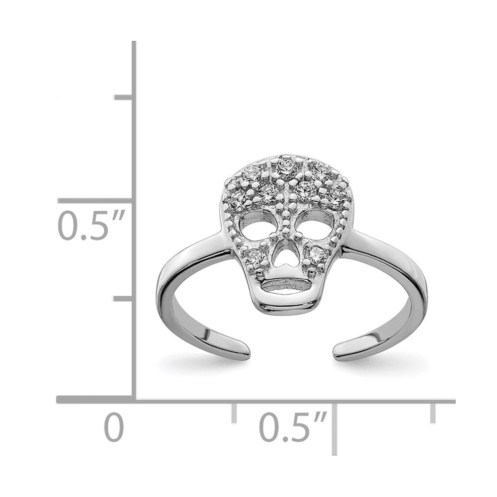 Sterling Silver Rhodium-plated CZ Skull Toe Ring