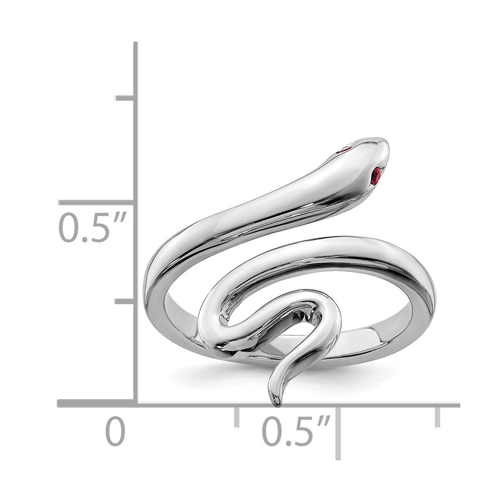 Sterling Silver Rhodium-plated Snake w/Synthetic Ruby Toe Ring