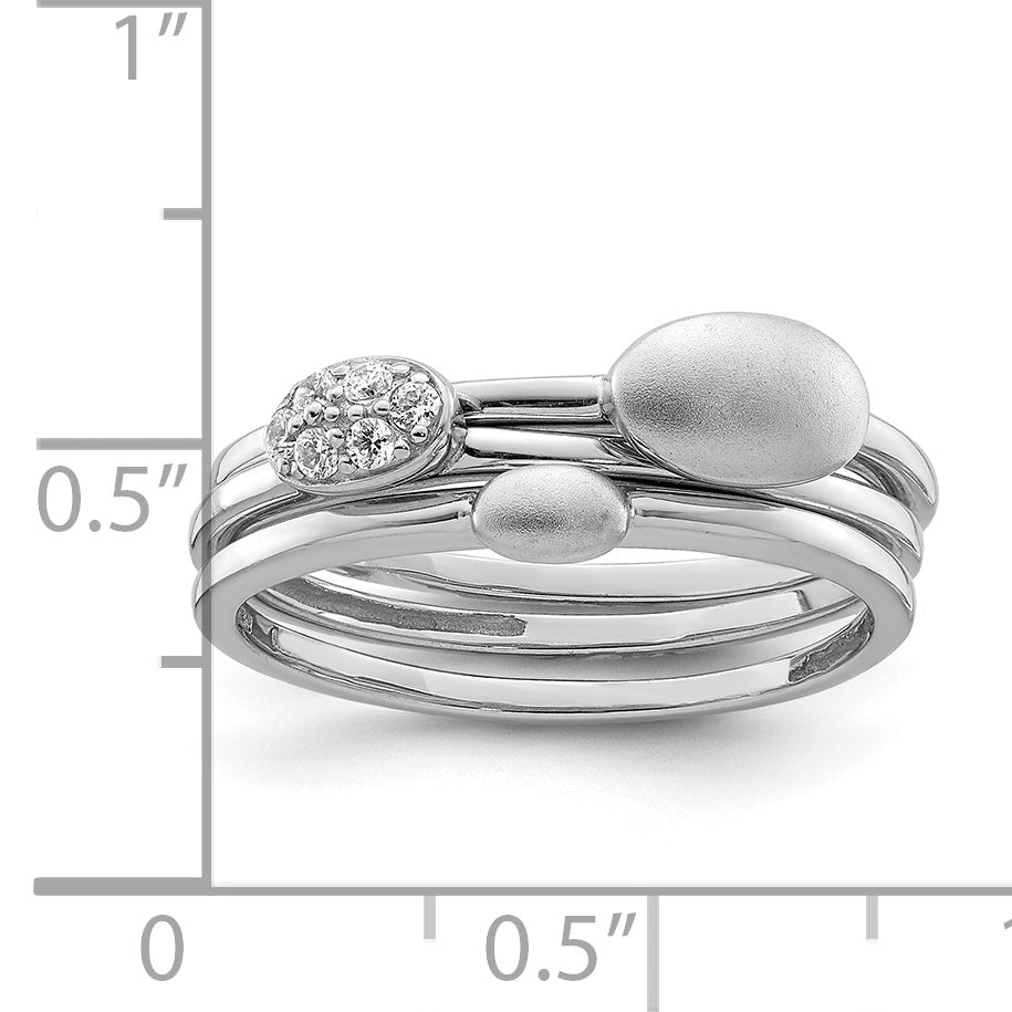 Sterling Silver Rhodium-plated Polished CZ 3 Ring Set