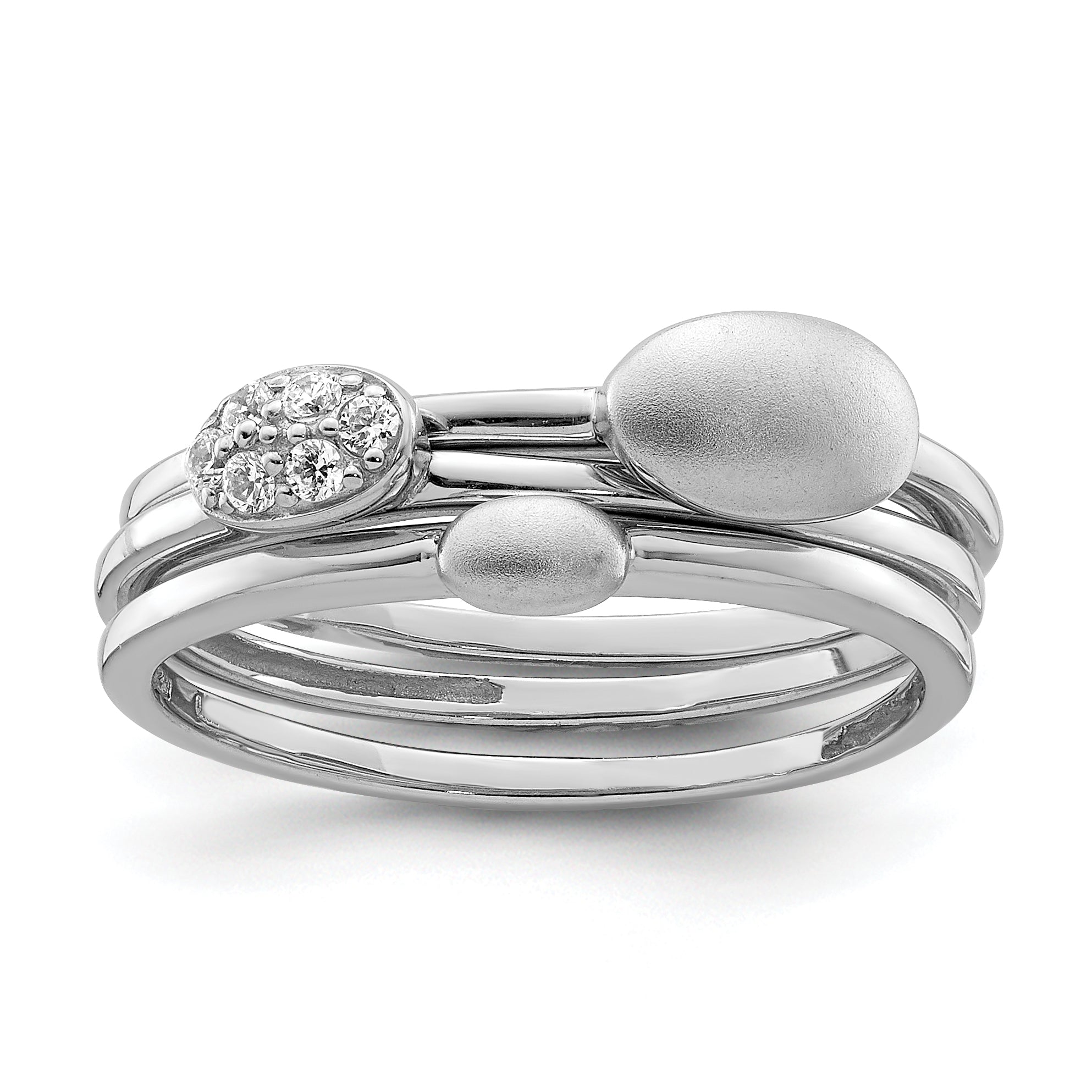 Sterling Silver Rhodium-plated Polished CZ 3 Ring Set