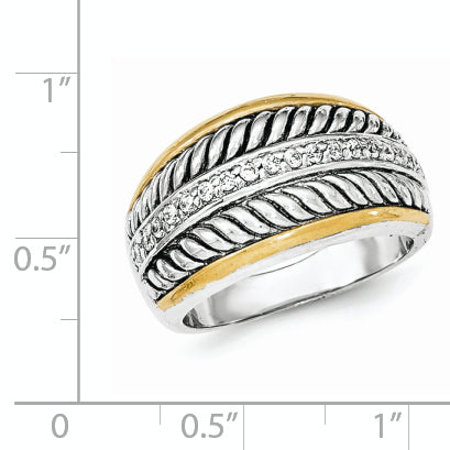 Sterling Silver Gold-tone Antiqued CZ Ring