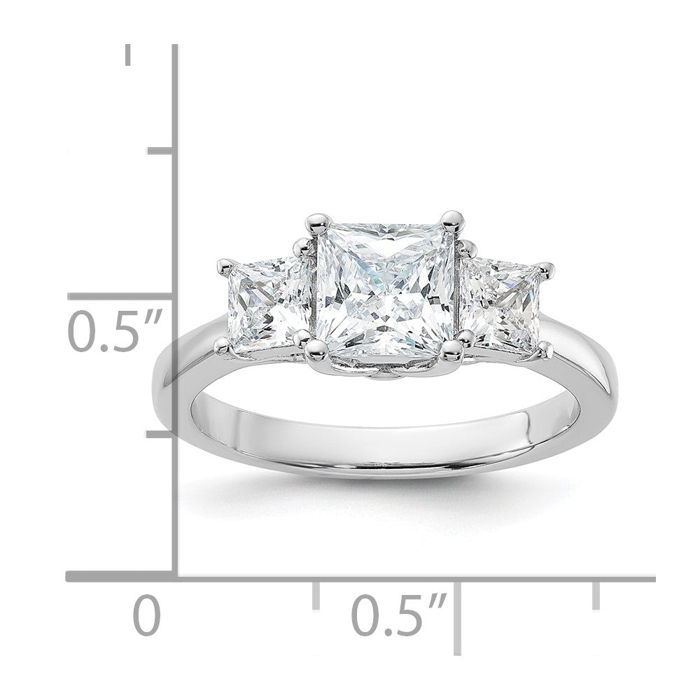 Sterling Silver Rhodium-plated & CZ 3 Stone Ring