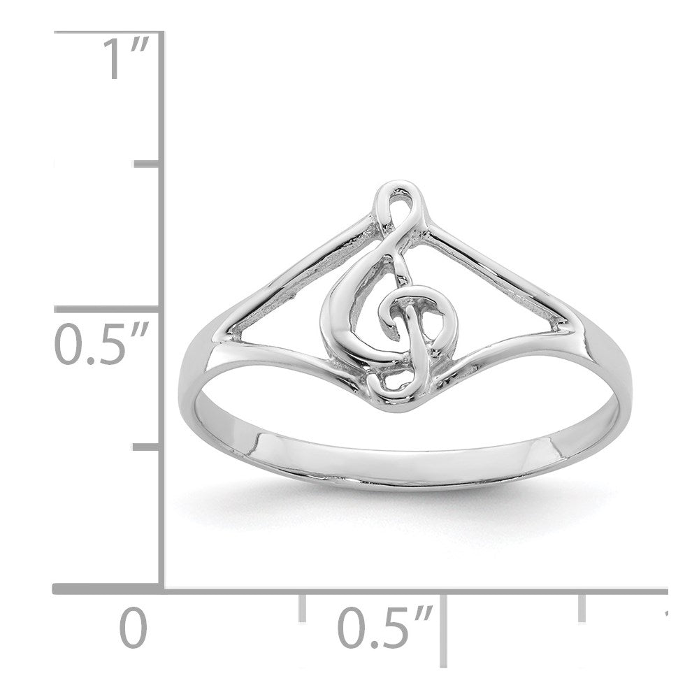 Sterling Silver Rhodium-plated Polished Music Note Ring