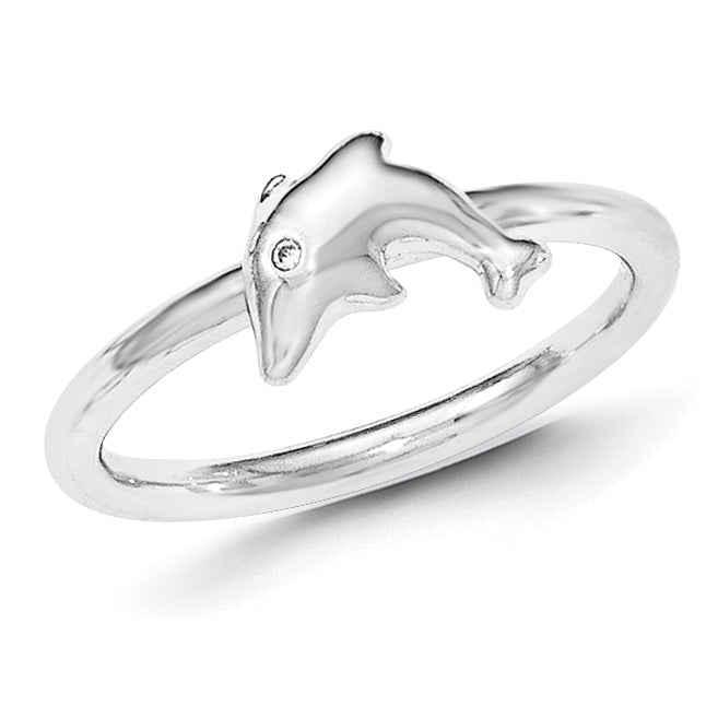 Sterling Silver CZ Dolphin Ring